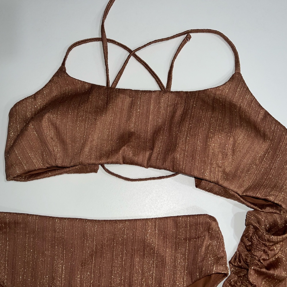 ANDIE Swim Brown Shimmer Bikini TOP XL